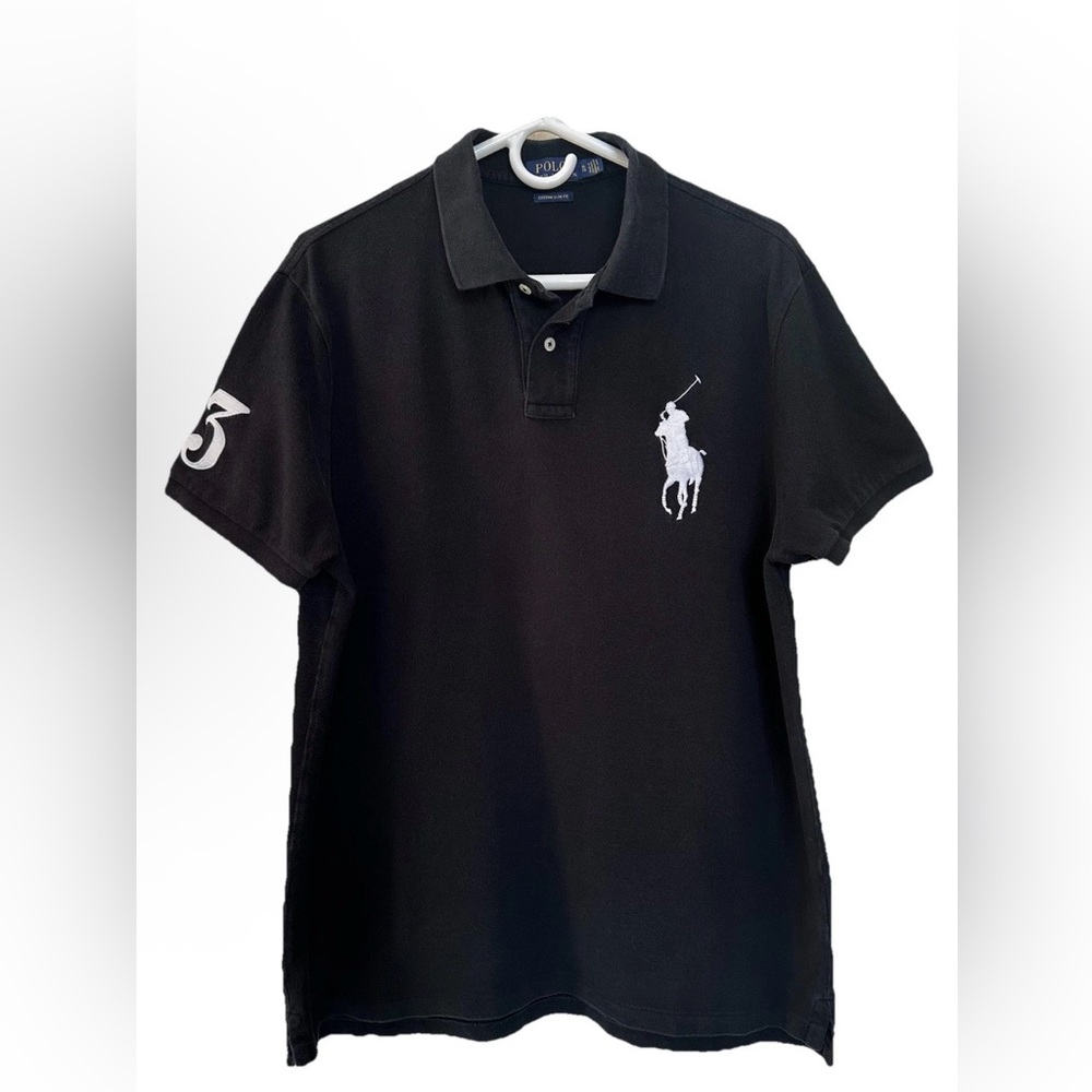 Ralph Lauren Big Pony Black 100% Cotton Polo Shirt-L-Quiet Luxury Preppy Y2K Dad